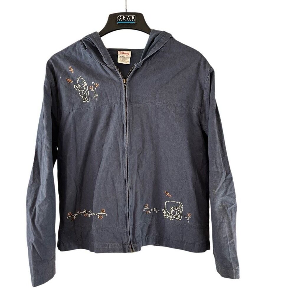 Winnie the Pooh Disney Store Linen Blend Embroidered Hooded Jacket Full Zip Larg
